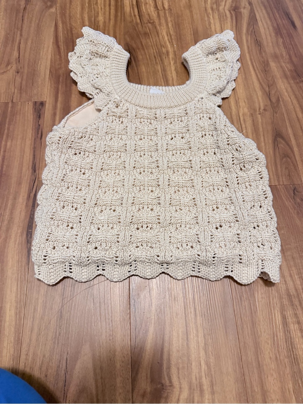 Cream Crochet Tank Top with Ruffled Shoulders